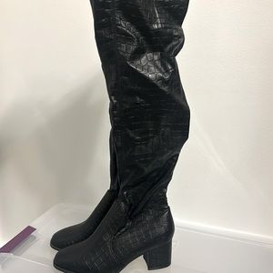 Black Crocodile Over the Knee Boots